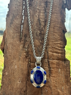 Antigua cadena estilo soga con dije en plata y lapislazuli - comprar online