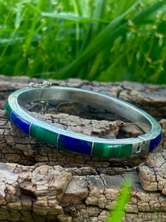 Pulsera de plata con malaquita y lapislazuli - comprar online