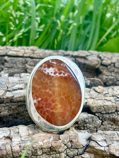 Excéntrico anillo de plata y piedra grande