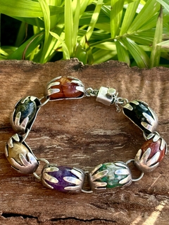 Pulsera de plata mexicana 925 con amatista, ónix, jade, coral