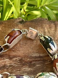 Pulsera de plata mexicana 925 con amatista, ónix, jade, coral - comprar online
