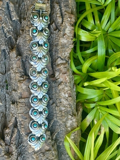 Antigua pulsera de plata mexicana con turquesas - comprar online