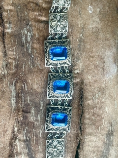 Antigua pulsera de plata bermeil con filigrana con esmalta y zafiro reconstituido - comprar online
