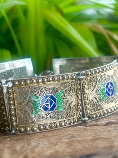 Antigua pulsera de plata bermeil con filigrana y esmalte - comprar online