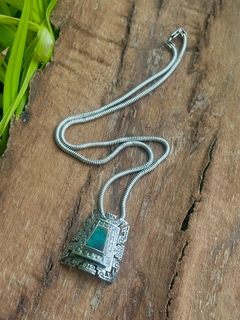 Antigua cadena plata 925 peruana, dije en plata y malaquita - comprar online