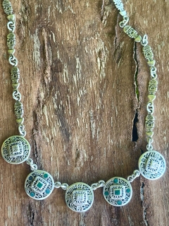 Collar, pulsera y aros mexicanos, plata 950 y malaquita - comprar online