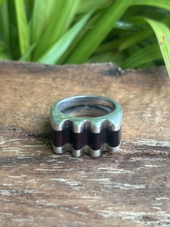 Antiguo anillo Belgiorno plata 900 y madera