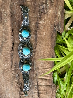 Antigua pulsera de plata, turquesas y detalles en oro - comprar online