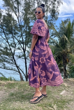 Vestido manga roxo midi