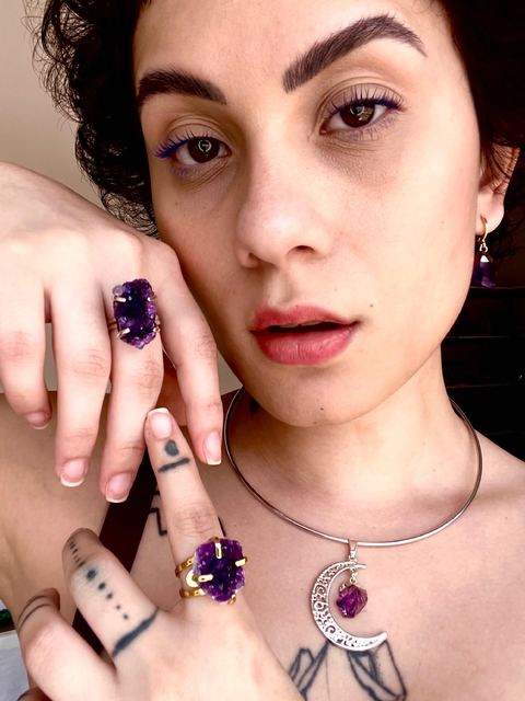 Anel Drusa de Ametista - Banhado a ouro ou Prata