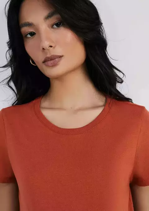 Blusa Básica Feminina Manga Curta Slim - Terracota