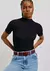 Blusa Básica Feminina Gola Alta Em Ribana Canelada - Preto