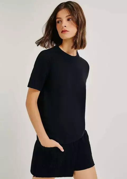 Blusa Feminina Manga Curta Super Cotton - Preto