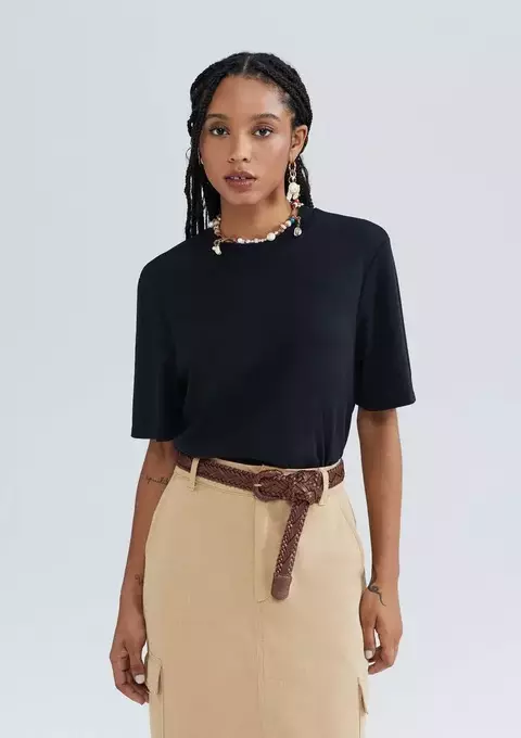 Blusa Feminina Manga Curta Em Malha Interlock - Preto