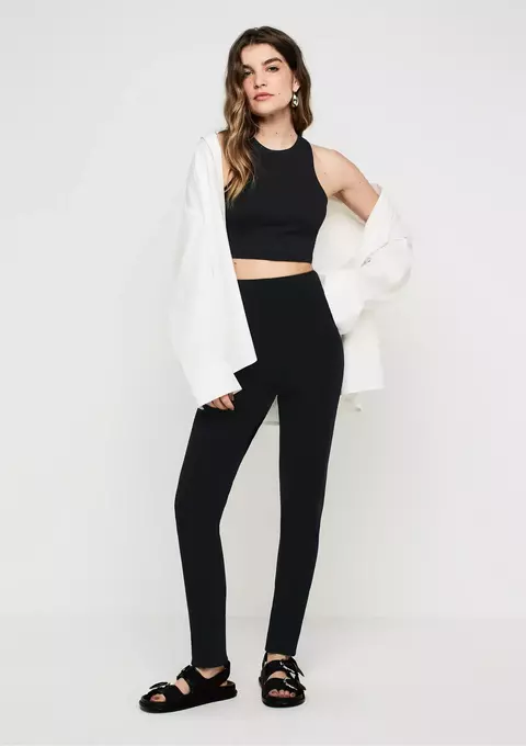 Top Cropped Decote Nadador Em Algodão Com Elastano - Preto