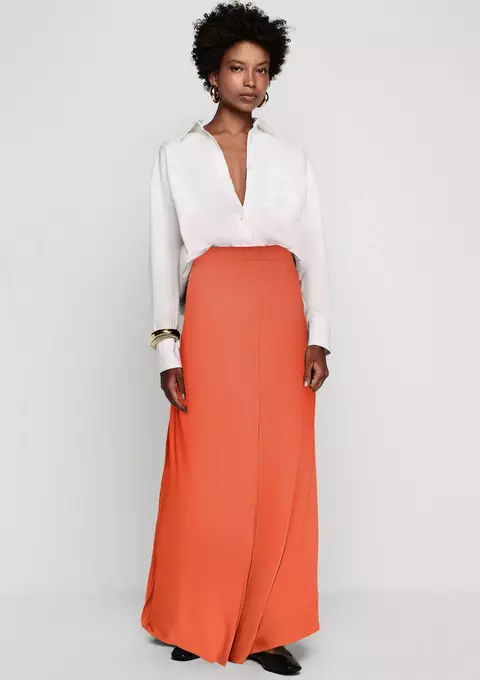 Saia Midi Ampla Em Viscose - Laranja