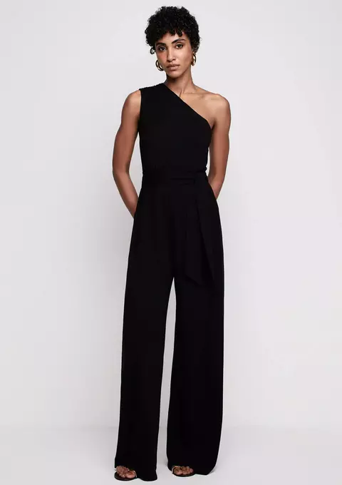 Macacão Ombro Único Em Viscose - Preto