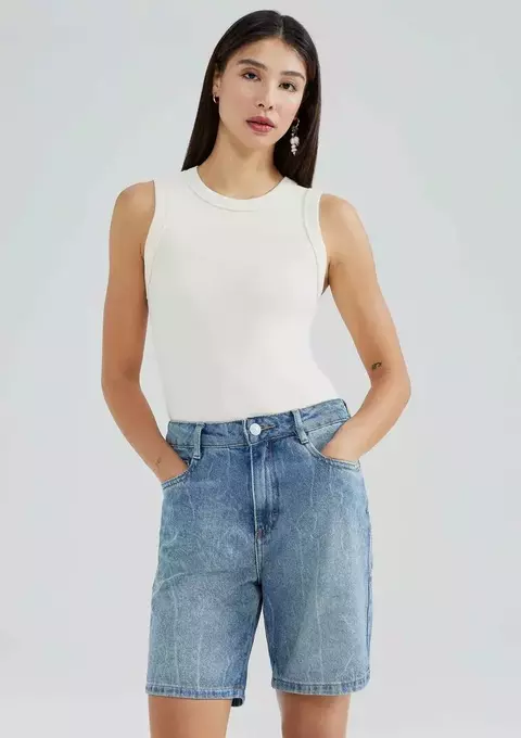 Bermuda Jeans Feminina Cintura Média - AZUL