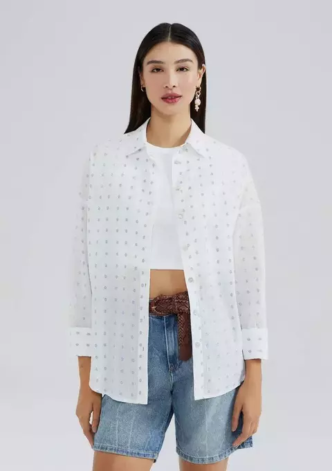 Camisa Feminina Ampla Manga Longa - Off white