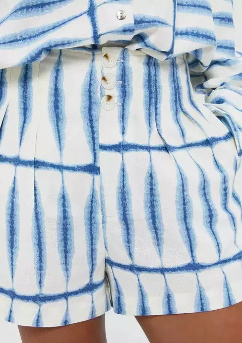 Shorts Feminino Estampado Em Viscolinho - Azul
