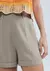 Shorts Feminino Cintura Alta Com Linho - Caqui - Keylla Closet