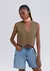 Colete Cropped Feminino Em Tricô Leve - Marrom