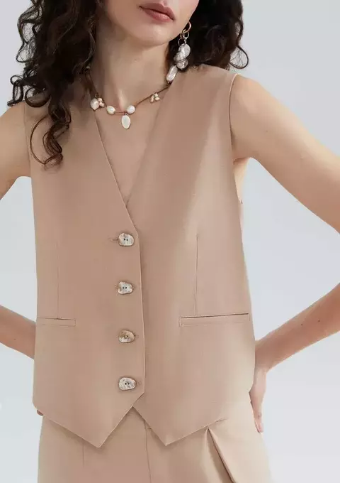 Colete Feminino Decote V - Bege