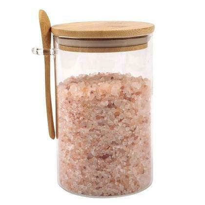 Pote de vidro com tampa e colher de bambu