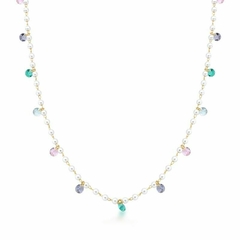 COLAR COM ZIRCÔNIAS COLORIDAS E PÉROLAS BANHADO A OURO