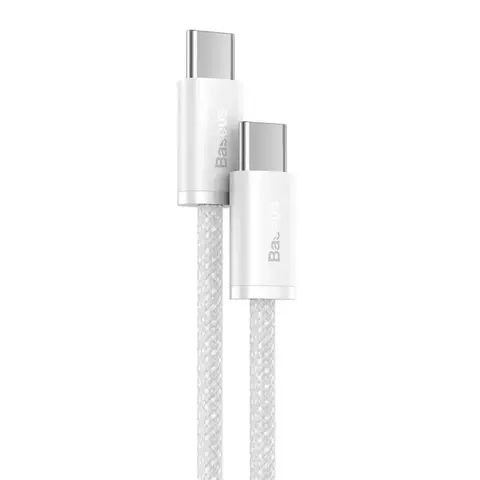 Cabo USB Tipo-C para iPhone, com conectores brancos e revestimento trançado.