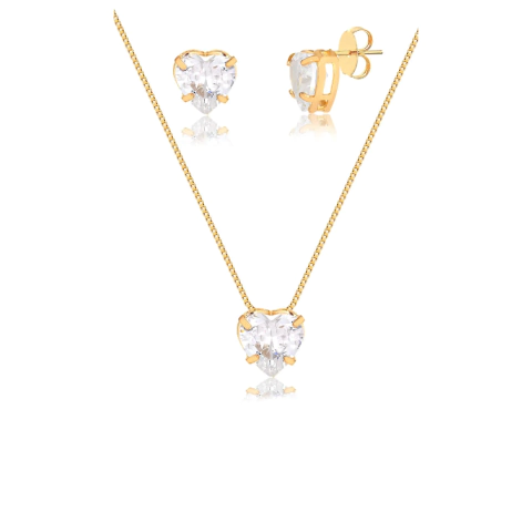 Conjunto Colar e Brincos de Coração Folheado a Ouro 18k