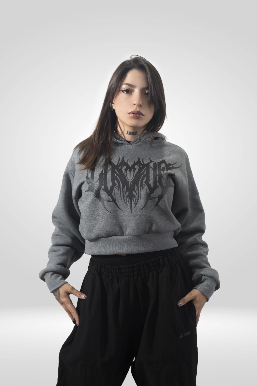 Buzo Crop Love gris