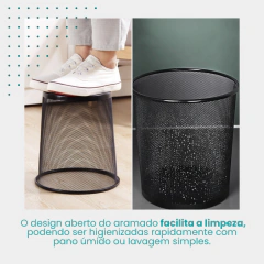 Imagem do Kit 4 Lixeira Metal Aramado Cesto Lixo Escritório 8l Preto