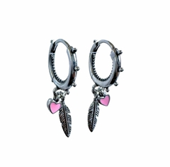 Argola pena com pingente rosa Prata 925 - comprar online