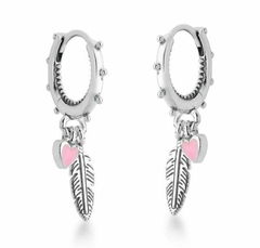 Argola pena com pingente rosa Prata 925