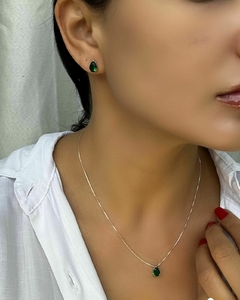 Conjunto gota verde esmeralda Prata 925 - BellaUna joias 