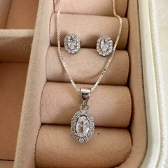 Conjunto zircônia oval transparente Prata 925 - comprar online