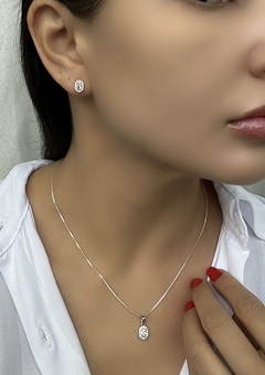 Conjunto zircônia oval transparente Prata 925 - BellaUna joias 