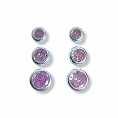 Kit com Três Brincos ponto de luz rosa prata 925 - comprar online