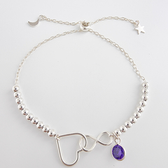 Pulseira Ajustável coração com ponto de luz roxo Prata 925 - comprar online