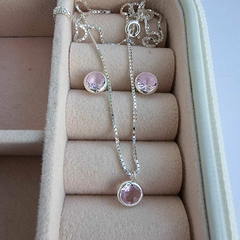 Conjunto Ponto de luz 7mm Rosa Prata 925