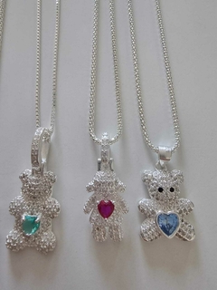 Colar Urso cravejado azul bebê Prata 925 - comprar online