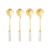 Kit 4 Colheres de Sobremesa Flowers Cabo Ceramica Branco com Dourado