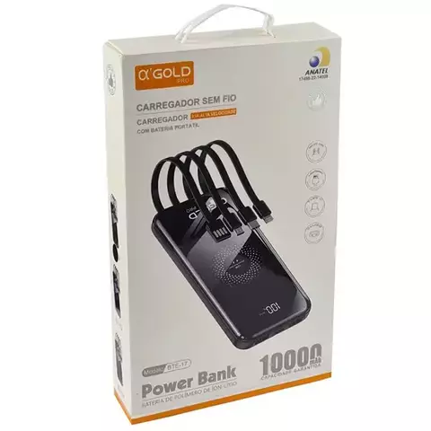 Carregador Bateria Power Bank Com 4 Cabo 10000mah Agold BTE-17 Portatil