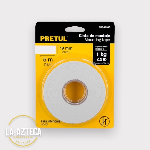 Cinta de montaje doble cara PRETUL 19mm x 5m