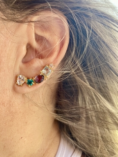 Brinco ear cuff pedras coloridas