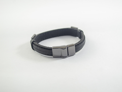 Pulseira em couro preto-chumbo - comprar online