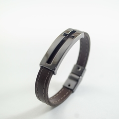 Pulseira masculina em couro marrom-cruz chumbo - comprar online