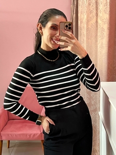 Blusa listrada manga longa Daphne - Preta
