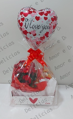 Cesta Urso Amor e Flor Begônia Vermelha - loja online